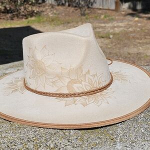 Women's Cream Sunflower Embossed Wide-Brim Hat